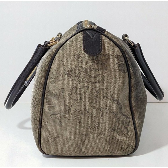 Alviero Martini 1st Classe Italy Map Print Satchel Bag Purse Boston Gray Tortora - Picture 4 of 12